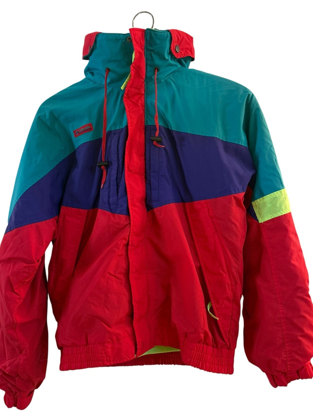 Columbia men 90s Colorblock Ski Jacket - Red/Teal/Purple